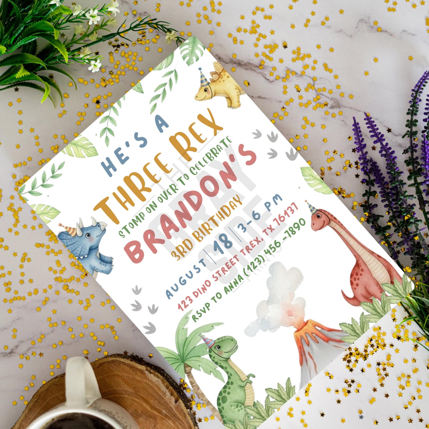 He's a Three Rex Invite Boy Dinosaur Invitation Third Birthday Invite Boys Birthday Invitation Cute Dinosaur Invite Dinosaur Birthday Party