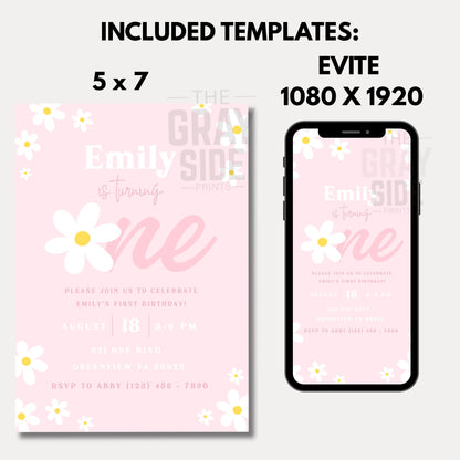 Daisy First Birthday Invitation Retro Daisy 1st Birthday Invite Groovy Daisy Boho Girl Birthday Invite Editable Instant Digital Download