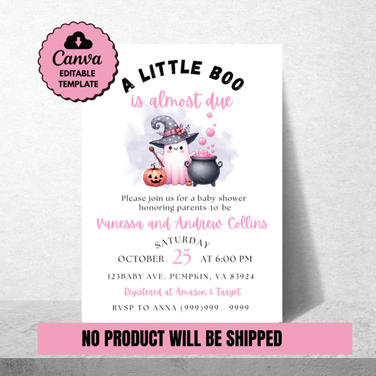 Little Boo Baby Shower Invite October Girl Baby Shower Digital Invitation Printable Halloween Baby Shower Digital Download October Baby