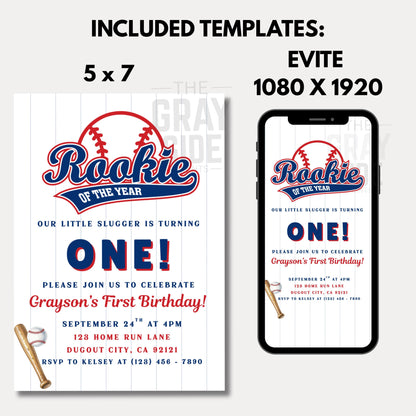 First Birthday Invite Baseball  Rookie of the Year Birthday Invitation Rookie Birthday Invite Rookie Year Invite 1st Birthday Invite