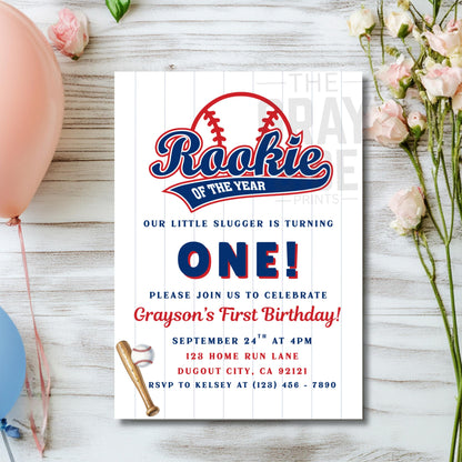First Birthday Invite Baseball  Rookie of the Year Birthday Invitation Rookie Birthday Invite Rookie Year Invite 1st Birthday Invite