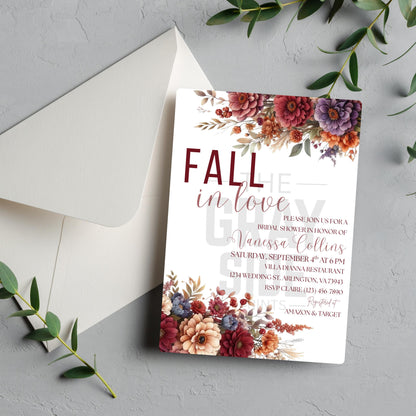 Fall in Love Bridal Shower Invitation Fall Pumpkin Bridal Shower Invite Editable Bridal Shower Invite Fall Bridal Shower Printable Invite