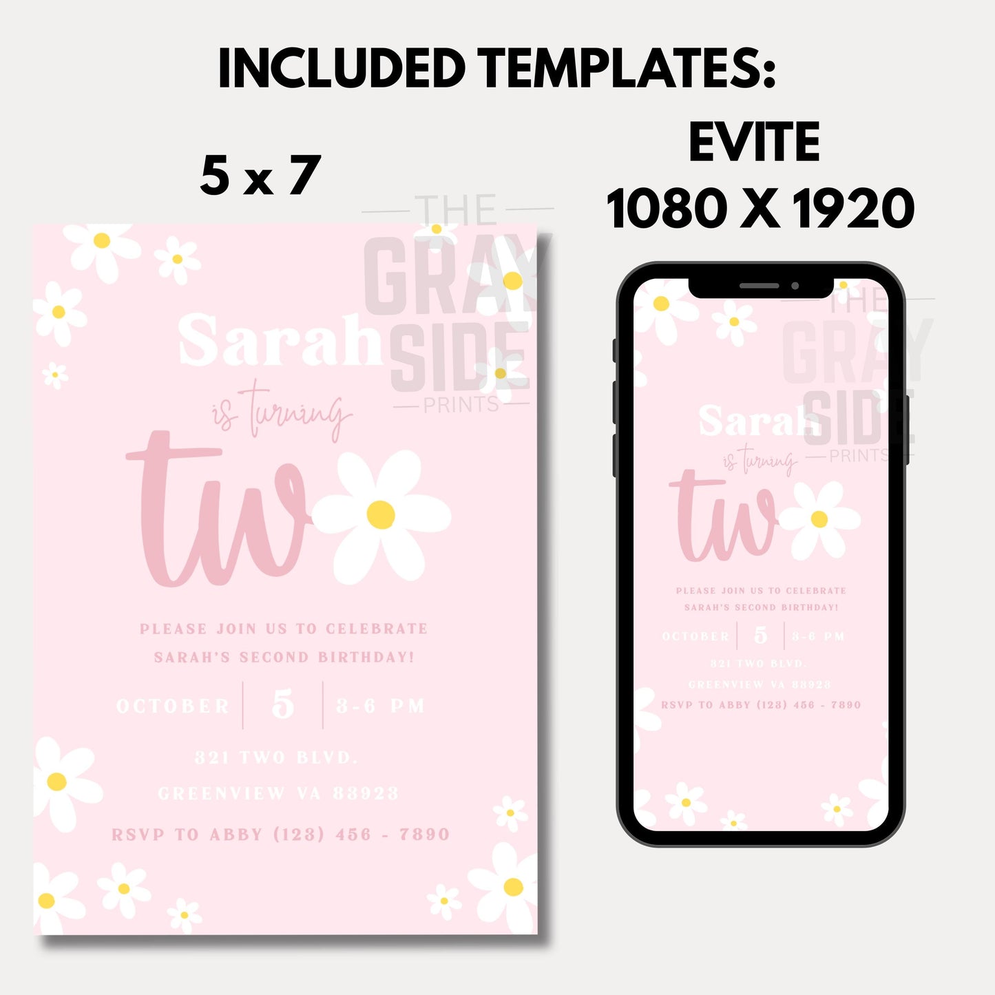 Boho 2nd Birthday Invitation Retro Daisy 2nd Birthday Invite Daisy Groovy Girl Birthday Invite Editable Instant Digital Download