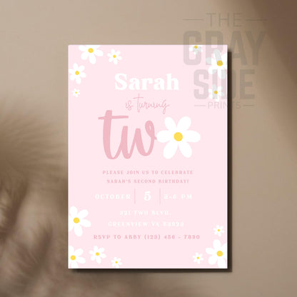 Boho 2nd Birthday Invitation Retro Daisy 2nd Birthday Invite Daisy Groovy Girl Birthday Invite Editable Instant Digital Download