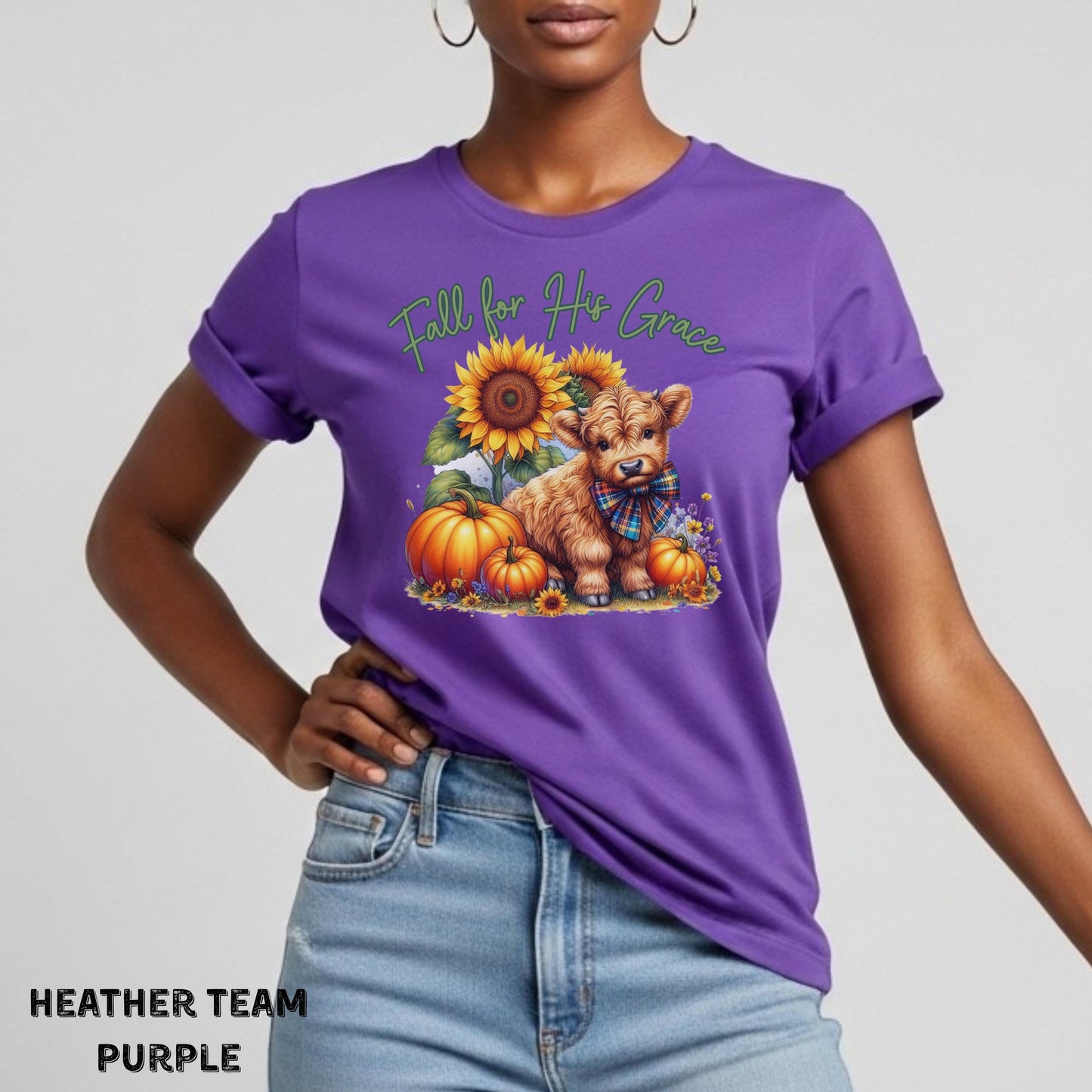 Fall for His Grace Christian Shirt Highland Cow Fall Shirt Pumpkin Shirt Faith Based Shirt Cute Fall Shirt Womens Shirts Bella Canvas Shirt