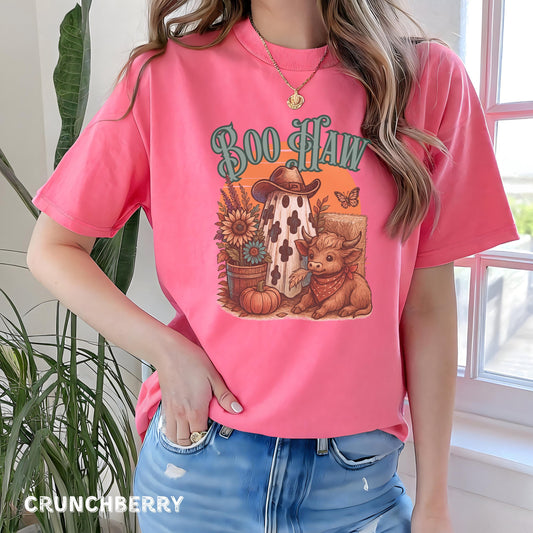 Comfort Colors® Boo Haw Shirt, Funny Ghost Cowboy Tee, Western Halloween Shirt, Spooky Fall Shirt, Country Girl Gift