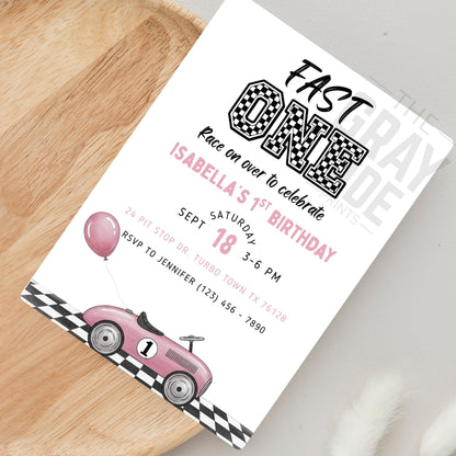 Fast One Birthday Invitation Race Car Birthday Invite Girl 1st Birthday Pink Birthday Invitation Editable Template Girls First Birthday