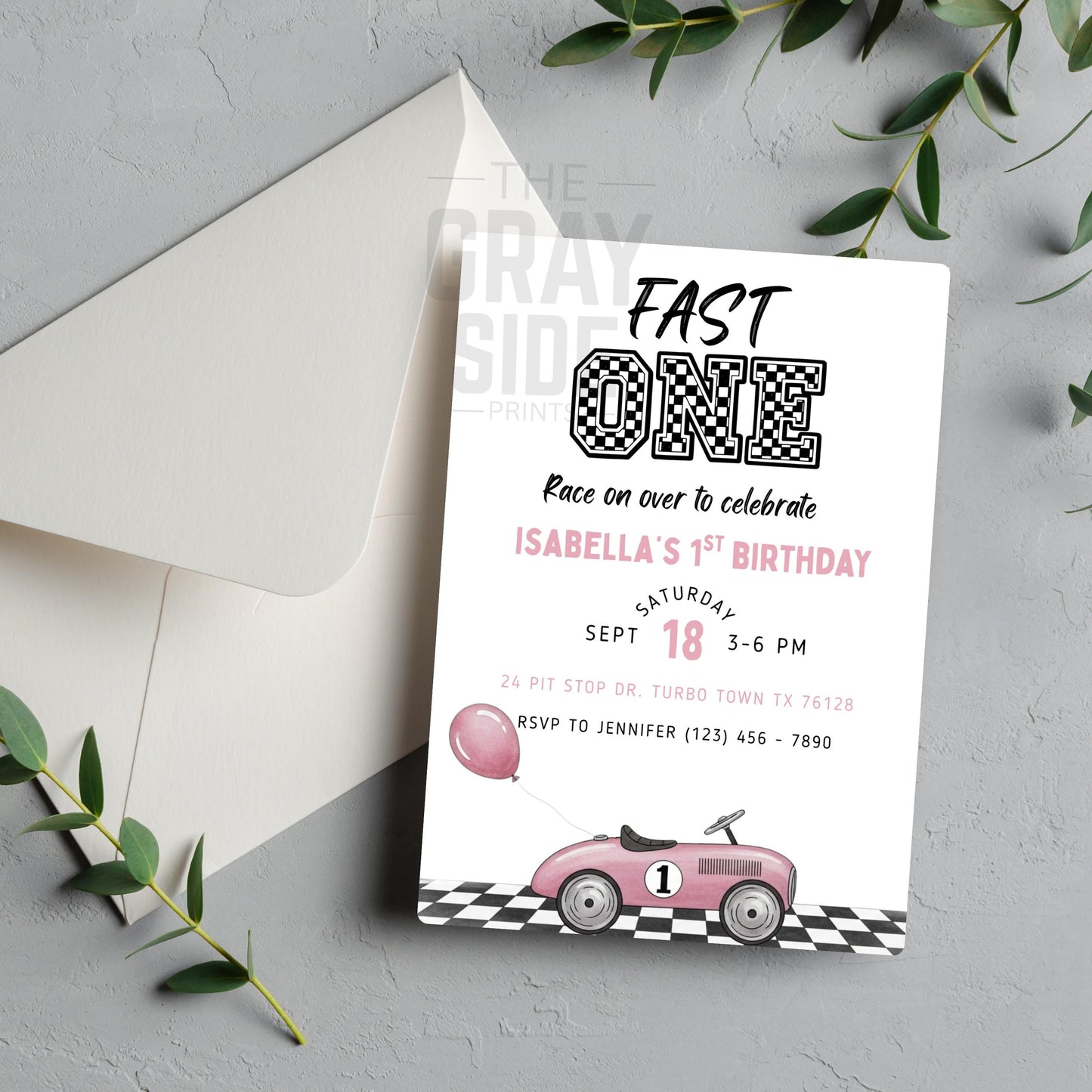 Fast One Birthday Invitation Race Car Birthday Invite Girl 1st Birthday Pink Birthday Invitation Editable Template Girls First Birthday