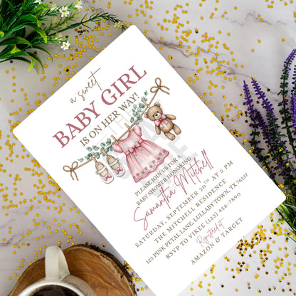 Boho Girl Baby Shower Invitation Boho Baby Invite Editable Instant Download Digital Invitation Girl Baby Shower Sweet Baby Girl Invite