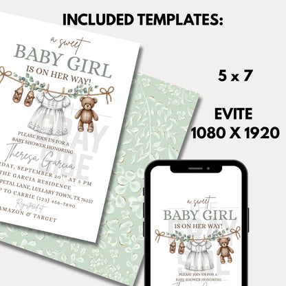 Boho Girl Baby Shower Invitation Baby Girl Baby Shower Boho Baby Shower Editable Instant Download Baby Shower Invite Girl Baby Invitation