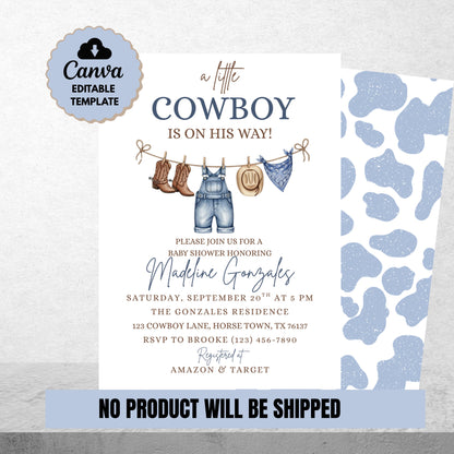 Cowboy Baby Shower Invitation Template little Cowboy Is On The Way Invite Cowboy Baby Shower Digital Download Baby Shower Template Boy Baby