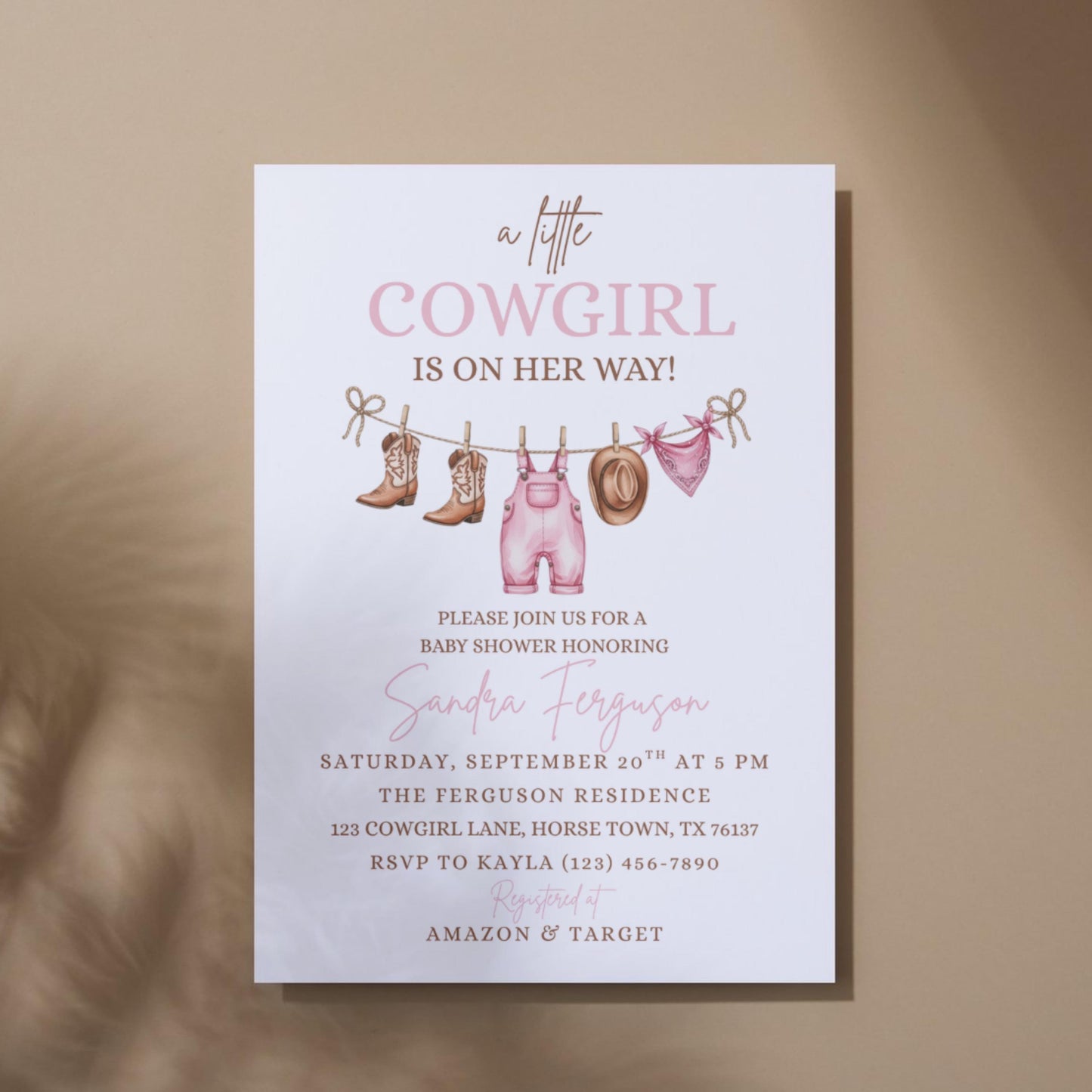 Pink Cowgirl Baby Shower Invitation Template Baby Shower Invite A Little Cowgirl is on the Way Invite  Western Baby Shower Girl Baby Shower