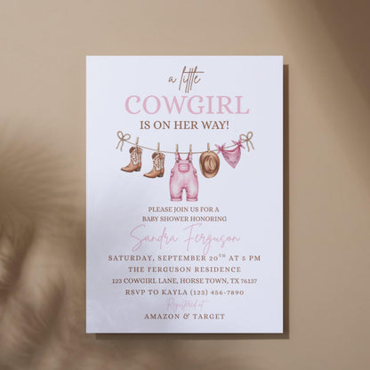 Pink Cowgirl Baby Shower Invitation Template Baby Shower Invite A Little Cowgirl is on the Way Invite  Western Baby Shower Girl Baby Shower