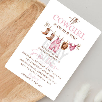 Pink Cowgirl Baby Shower Invitation Template Baby Shower Invite A Little Cowgirl is on the Way Invite  Western Baby Shower Girl Baby Shower