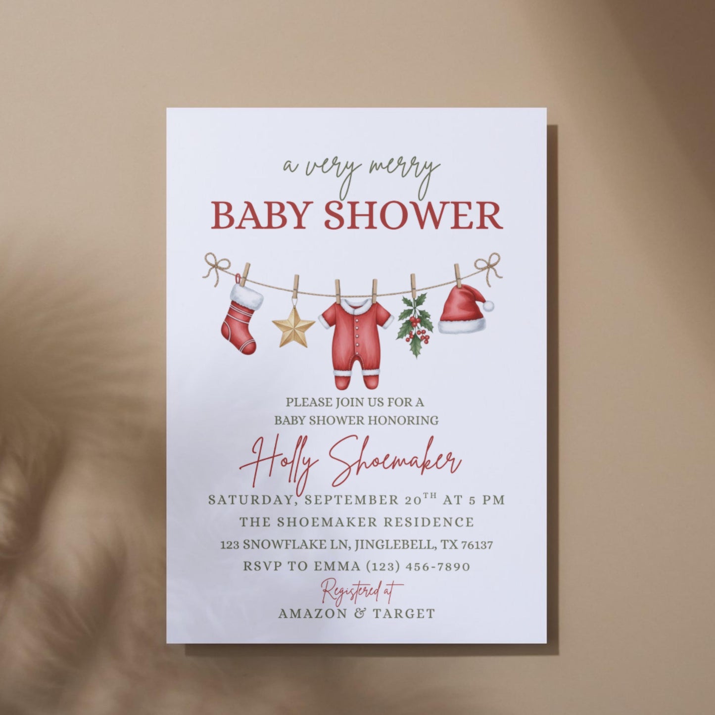 Very Merry Baby Shower Christmas Baby Shower Invite Holiday Baby Shower Gender Neutral Baby Shower Boy Baby Shower Girl Baby Shower