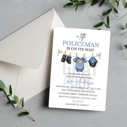 A Little Policeman Baby Shower Invitation Police Car Baby Shower Editable Police Officer Baby Invitation Gender Neutral Baby Shower Invite