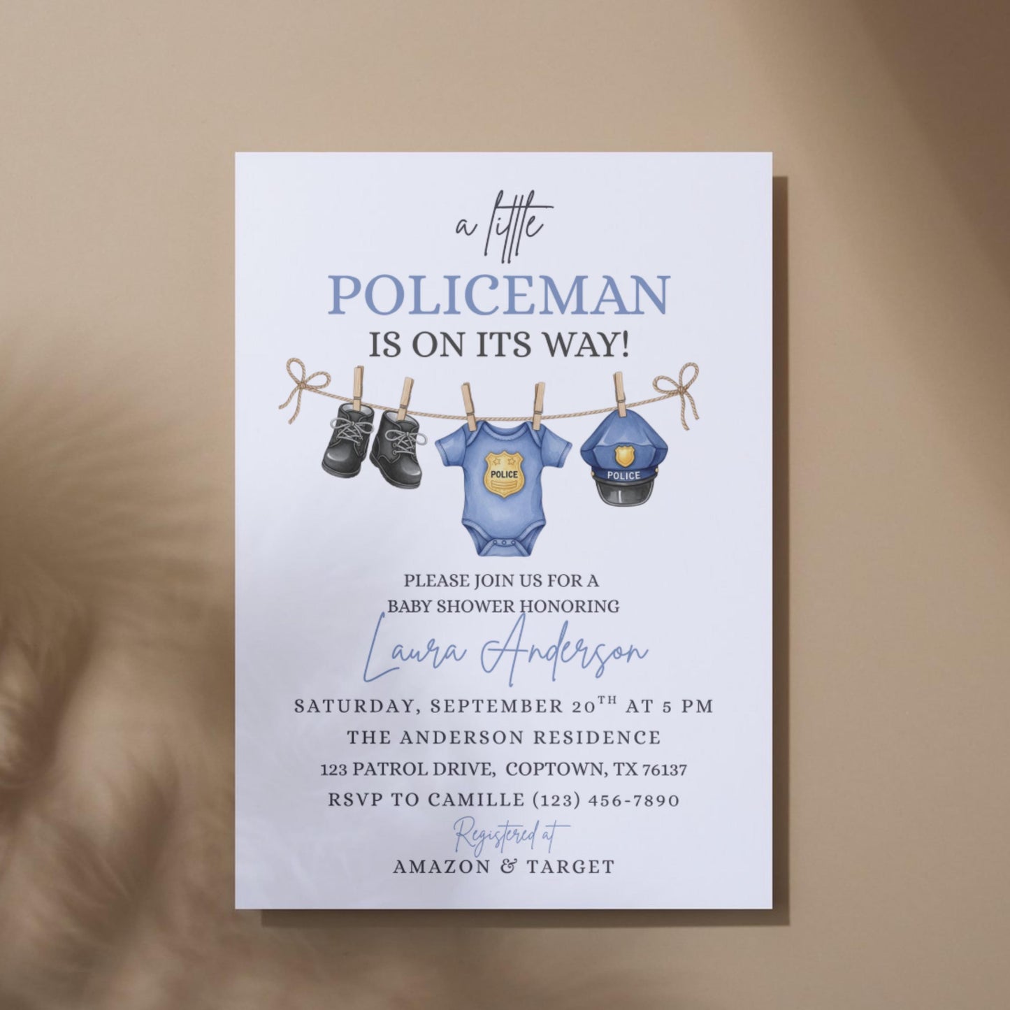 A Little Policeman Baby Shower Invitation Police Car Baby Shower Editable Police Officer Baby Invitation Gender Neutral Baby Shower Invite
