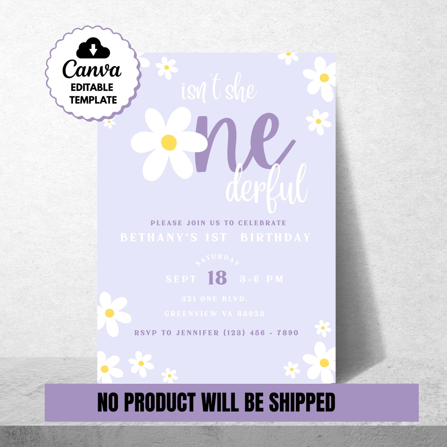 Isn&#39;t She ONEderful Invitation First Birthday Invite Girl 1st Birthday Retro Birthday Invite Flower Birthday Invite Canva Template