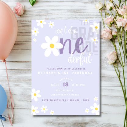 Isn't She ONEderful Invitation First Birthday Invite Girl 1st Birthday Retro Birthday Invite Flower Birthday Invite Canva Template