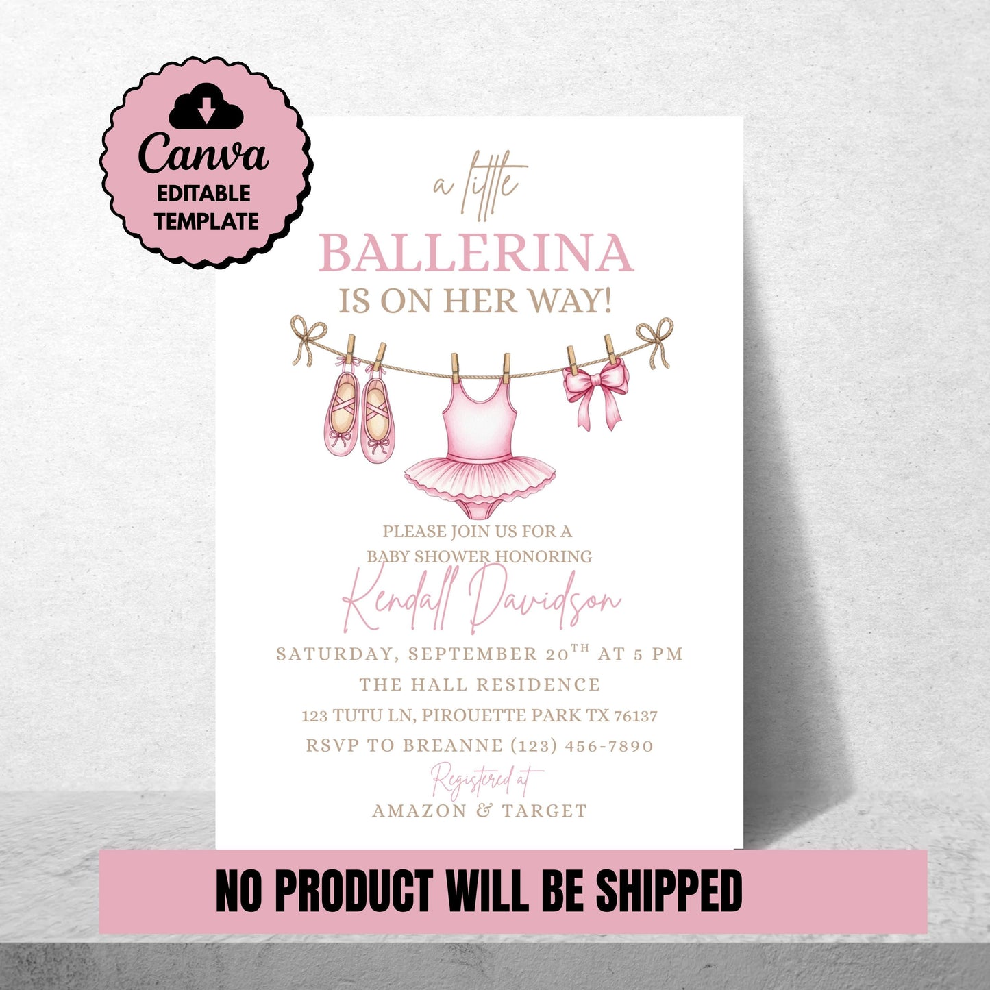 Girl Baby Shower Invitation Pink Baby Shower Invite Editable Girl Baby Shower Template Ballerina Invitation Digital Download