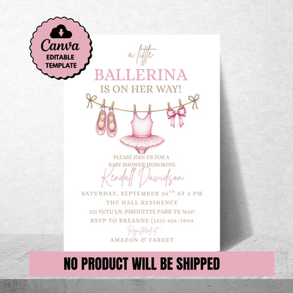 Girl Baby Shower Invitation Pink Baby Shower Invite Editable Girl Baby Shower Template Ballerina Invitation Digital Download