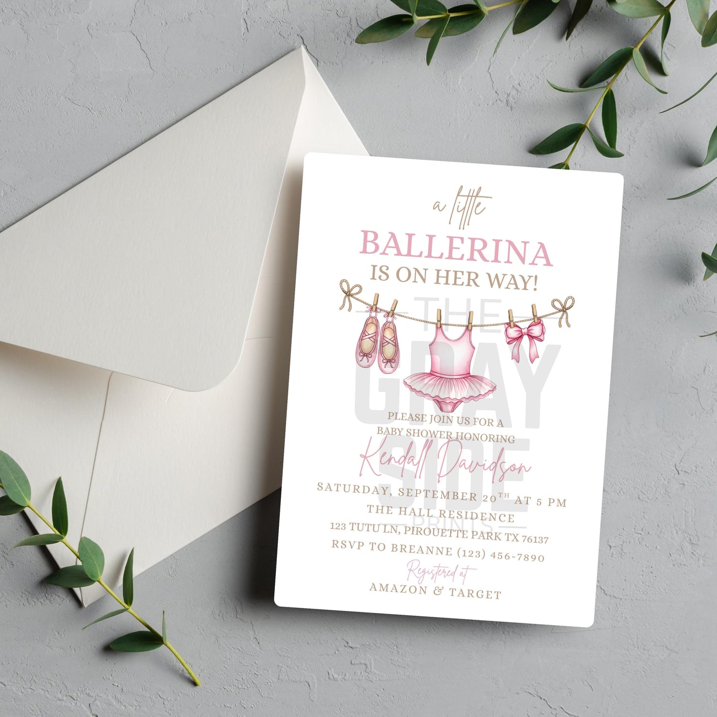 Girl Baby Shower Invitation Pink Baby Shower Invite Editable Girl Baby Shower Template Ballerina Invitation Digital Download Canva Template