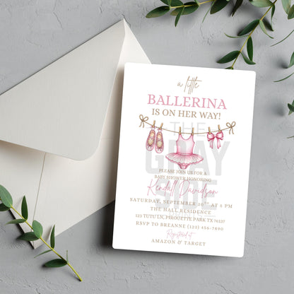 Girl Baby Shower Invitation Pink Baby Shower Invite Editable Girl Baby Shower Template Ballerina Invitation Digital Download Canva Template