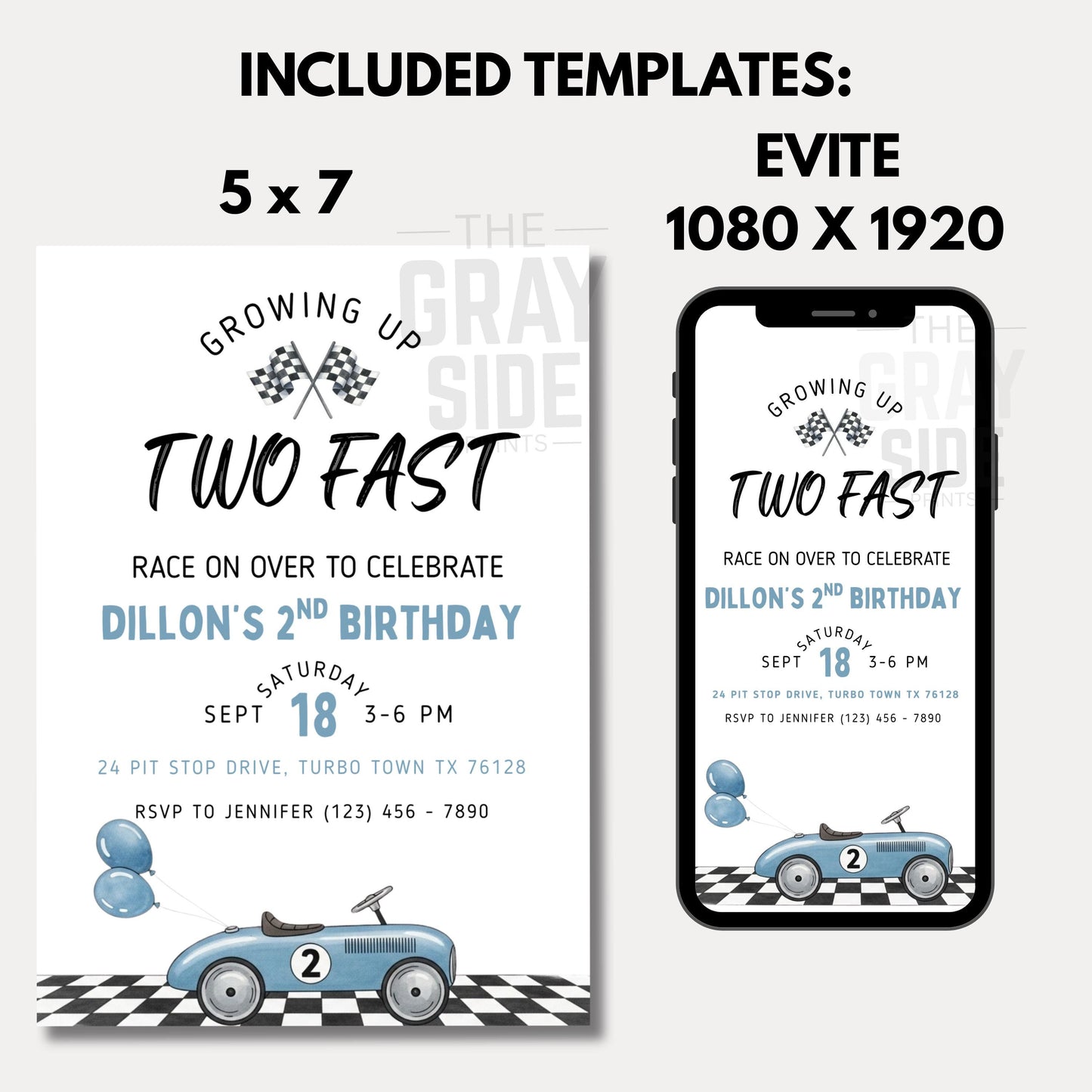 Growing Up Two Fast Invitation 2nd Birthday Race Car Birthday Invite Boy Car Invite Editable Birthday Invite Race Car Invitation Boys Invite