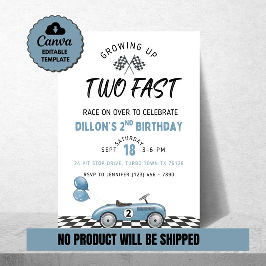 Growing Up Two Fast Invitation 2nd Birthday Race Car Birthday Invite Boy Car Invite Editable Birthday Invite Race Car Invitation Boys Invite