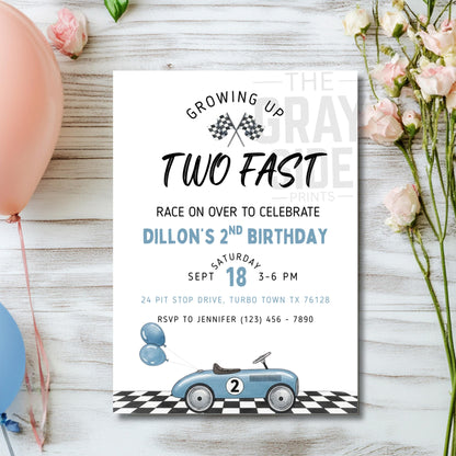 Growing Up Two Fast Invitation 2nd Birthday Race Car Birthday Invite Boy Car Invite Editable Birthday Invite Race Car Invitation Boys Invite