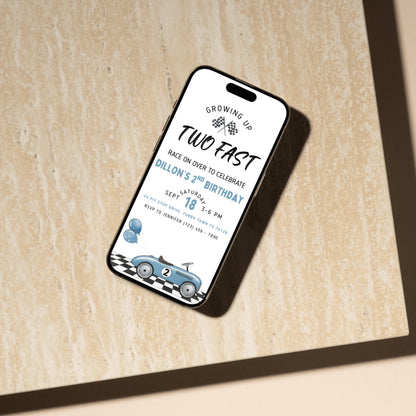 Growing Up Two Fast Invitation 2nd Birthday Race Car Birthday Invite Boy Car Invite Editable Birthday Invite Race Car Invitation Boys Invite