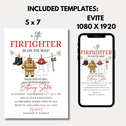A Little Firefighter Baby Shower Invitation Fire Truck Baby Shower Fireman Invite Gender Neutral Invite Boy Baby Shower Girl Baby Shower