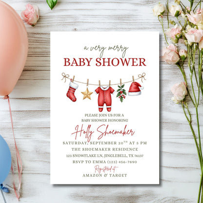 Very Merry Baby Shower Christmas Baby Shower Invite Holiday Baby Shower Gender Neutral Baby Shower Boy Baby Shower Girl Baby Shower