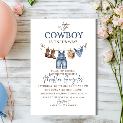 Cowboy Baby Shower Invitation Template little Cowboy Is On The Way Invite Cowboy Baby Shower Digital Download Baby Shower Template Boy Baby