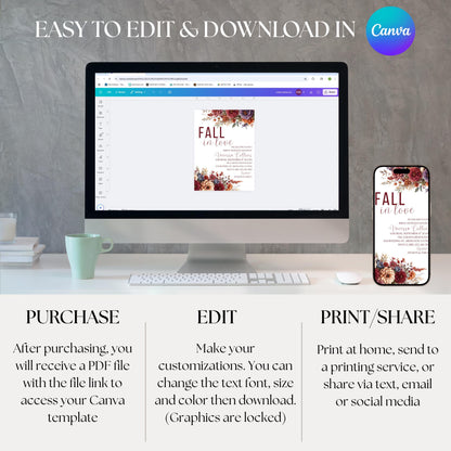 Fall in Love Bridal Shower Invitation Fall Pumpkin Bridal Shower Invite Editable Bridal Shower Invite Fall Bridal Shower Printable Invite