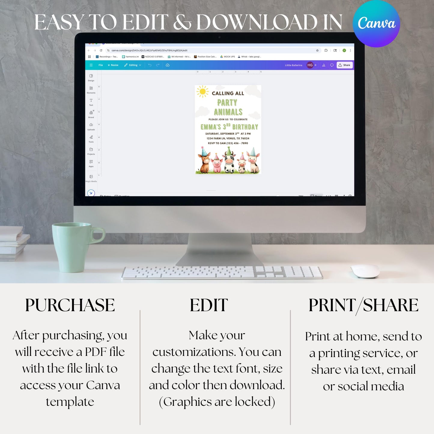 Calling All Party Animals Birthday Invitation Farm Animal Party Invite Editable Barnyard Birthday Template Instant Download Digital Invite