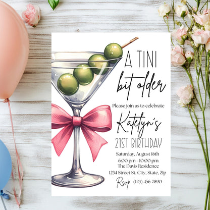 A Tini Bit Older 21st Birthday Invitation Martini Cocktail Party Invite  Editable 21st Birthday Template Instant Download  Digital Invite