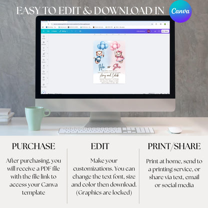 Bear Gender Reveal Invitation Boy or Girl Invite Editable Template Cute Teddy Bear Party Instant Download Printable Invite Gender Reveal