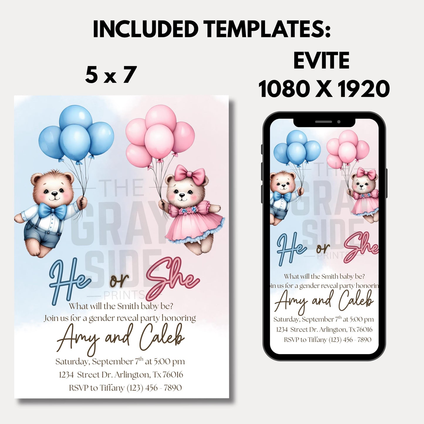 Bear Gender Reveal Invitation Boy or Girl Invite Editable Template Cute Teddy Bear Party Instant Download Printable Invite Gender Reveal