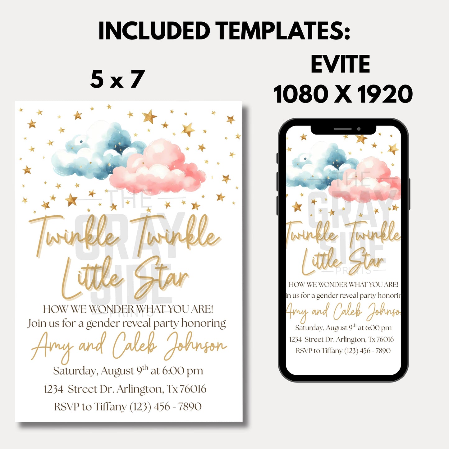 Twinkle Twinkle Little Star Gender Reveal Invitation Editable Gender Reveal Invite Boy or Girl Party Template Instant Download Printable