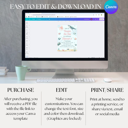 Oneder the Sea Birthday Invitation Ocean Birthday Party Invitation  Printable Ocean Animals 1st Birthday Invite Editable Template