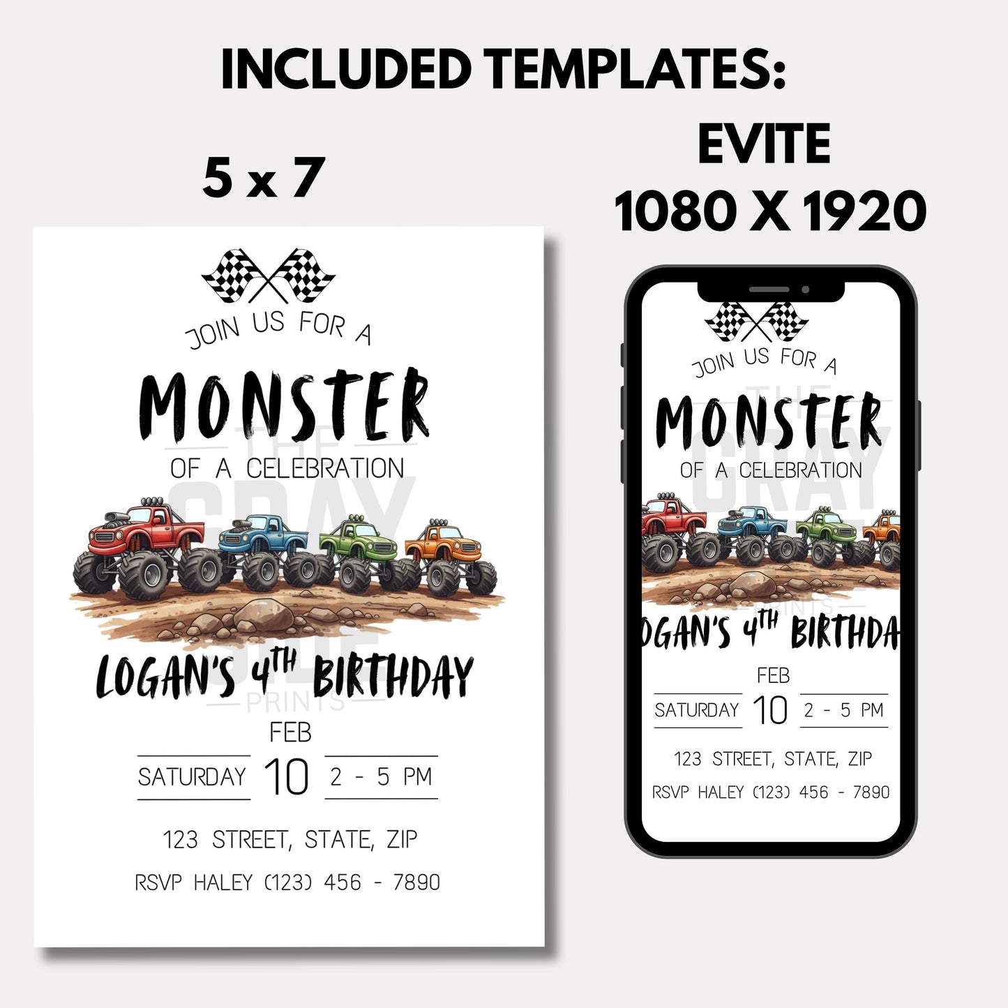 Monster Truck Birthday Invitation Editable Monster Jam Party Invite Instant Download Boys Truck Birthday Template Crush Party Theme