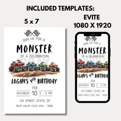 Monster Truck Birthday Invitation Editable Monster Jam Party Invite Instant Download Boys Truck Birthday Template Crush Party Theme
