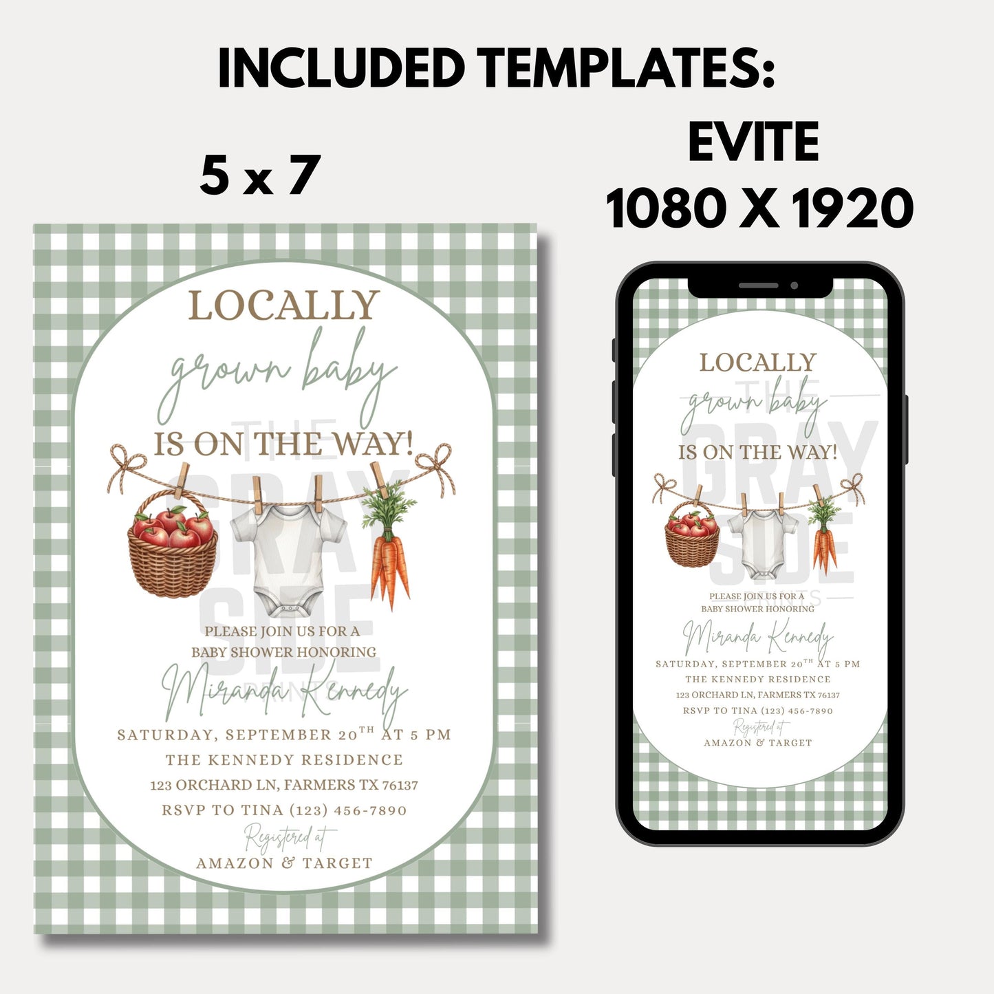 Locally Grown Baby Shower Invitation Clothesline Invite Gender Neutral Invitation Boy Baby Shower Girl Baby Shower Digital Invitation Canva