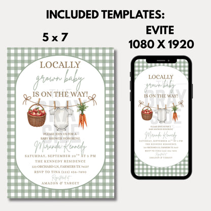 Locally Grown Baby Shower Invitation Clothesline Invite Gender Neutral Invitation Boy Baby Shower Girl Baby Shower Digital Invitation Canva