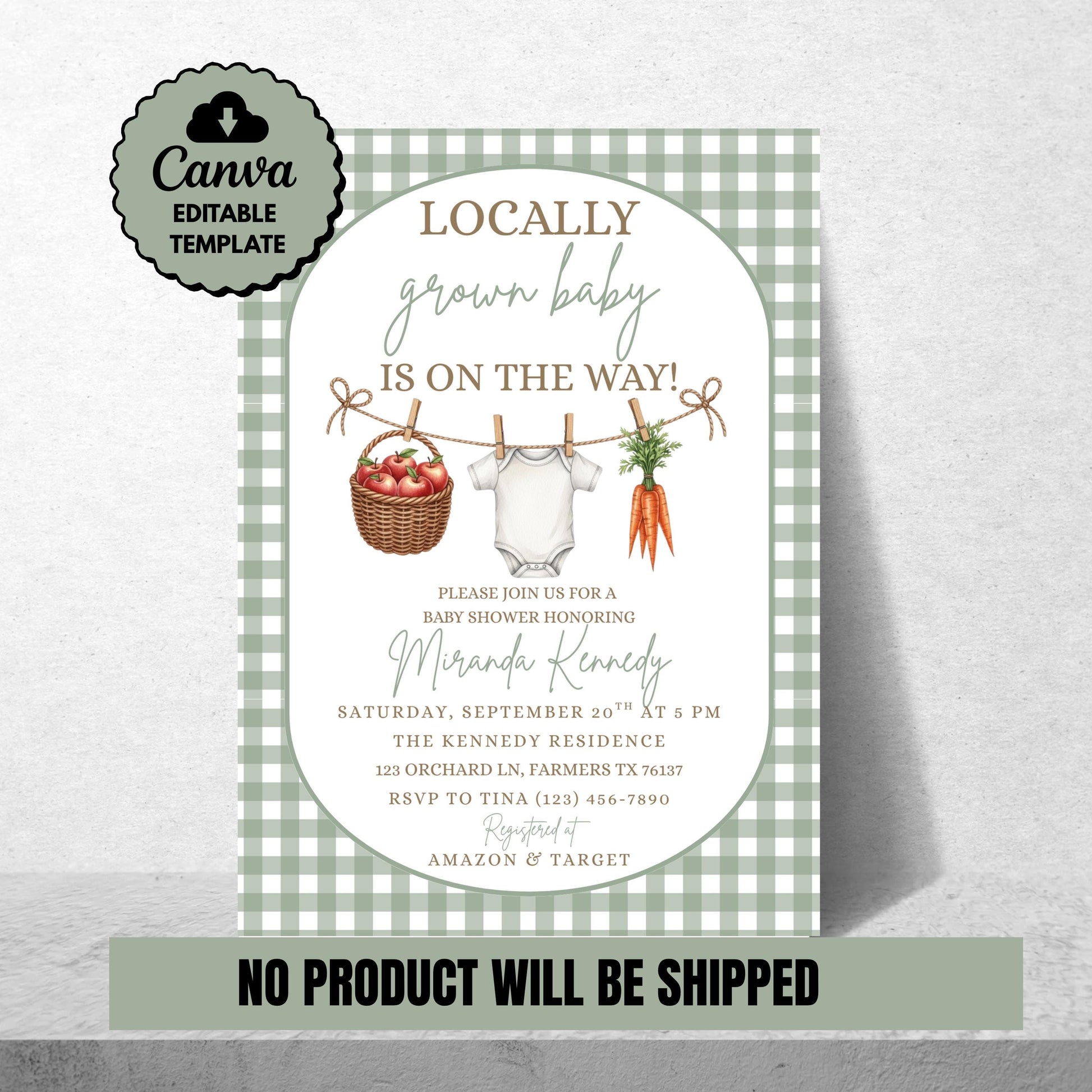 Locally Grown Baby Shower Invitation Clothesline Invite Gender Neutral Invitation Boy Baby Shower Girl Baby Shower Digital Invitation Canva