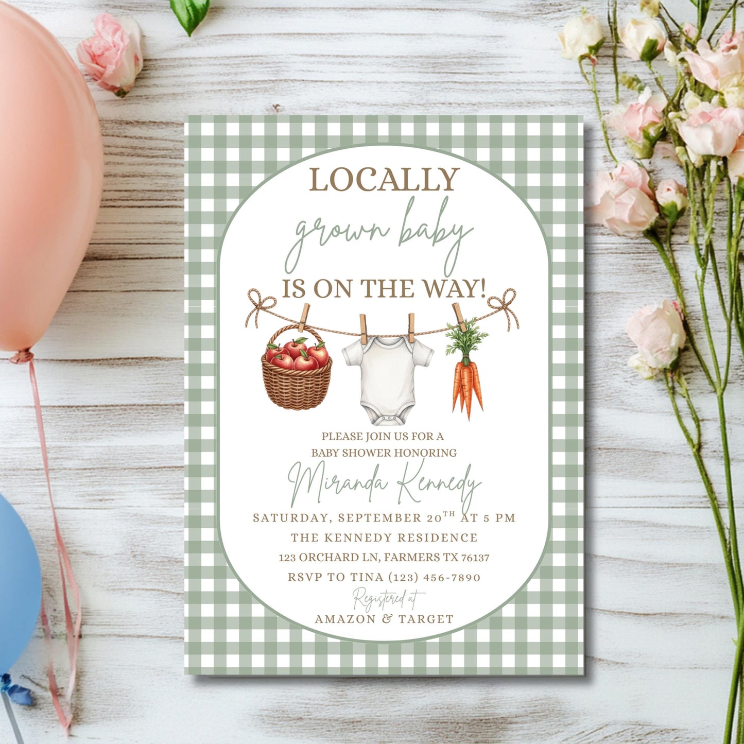 Locally Grown Baby Shower Invitation Clothesline Invite Gender Neutral Invitation Boy Baby Shower Girl Baby Shower Digital Invitation Canva