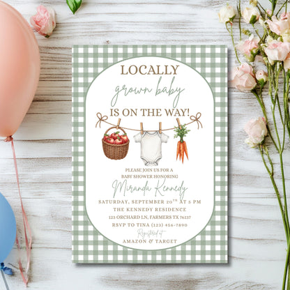 Locally Grown Baby Shower Invitation Clothesline Invite Gender Neutral Invitation Boy Baby Shower Girl Baby Shower Digital Invitation Canva