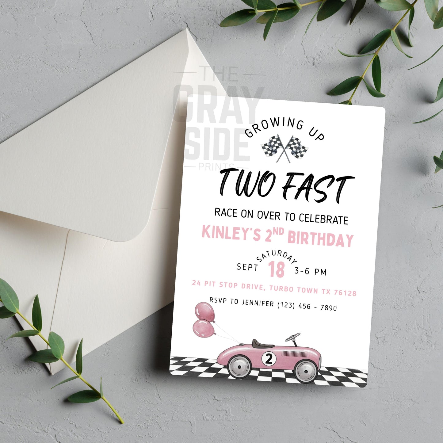 Two Fast Birthday Invitation 2nd Birthday Invite Pink Girls Birthday Invite Growing Up Two Fast Invite Vintage Car Invitation Canva Template