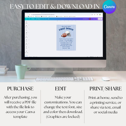 First Down Football Invitation Boy 1st Birthday Party Invite Editable Invite First Birthday Invitation Boys First Birthday Invite Football